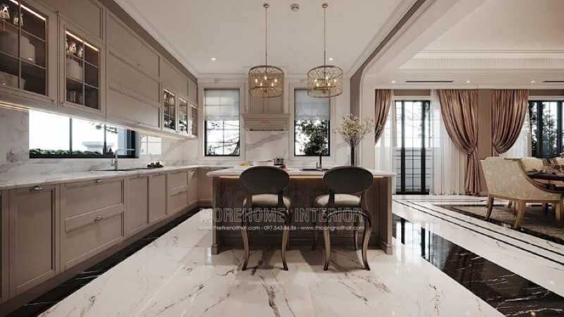 Mẫu tủ bếp đảo phong cách đương đại đẹp, sang trọng cho biệt thự, nhà phố. Thiết kế tủ bếp nhà phố sang trọng
