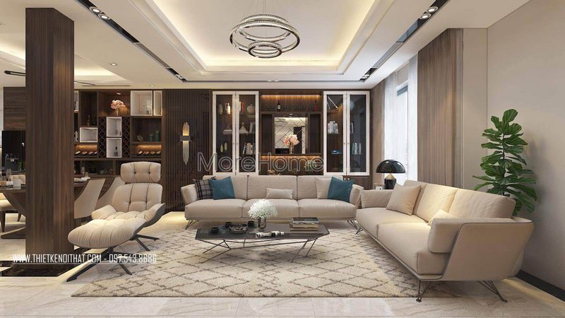 Thiết kế nội thất phòng khách gỗ tự nhiên cho nhà phốbiệt thự hiện đại, sang trọng