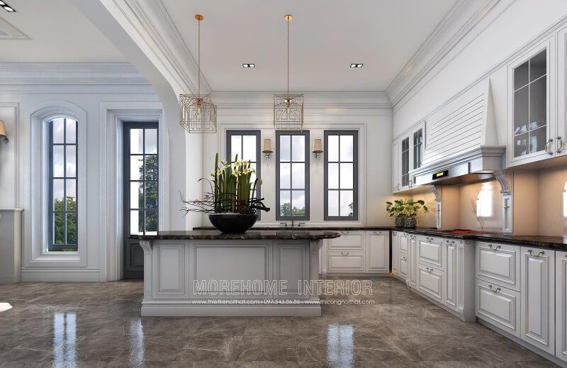Mẫu thiết kế tủ bếp tân cổ điển được gia chủ vô cùng hài lòng, từng chi tiết tỉ mỉ, nổi bật, gam màu trắng chủ đạo giúp xua tan đi sự u tối mang lại không gian thông thoáng và rộng rãi hơn