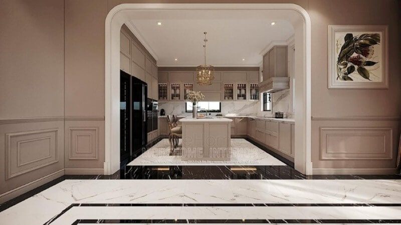 Tủ bếp chữ U phong cách đương đại đẹp cho biệt thự, nhà phố, chung cư cao cấp.